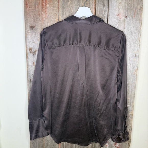 Madewell Washed Silk Charmuse Button Front Flap Pocket Shirt in Carob Brown - Picture 4 of 11